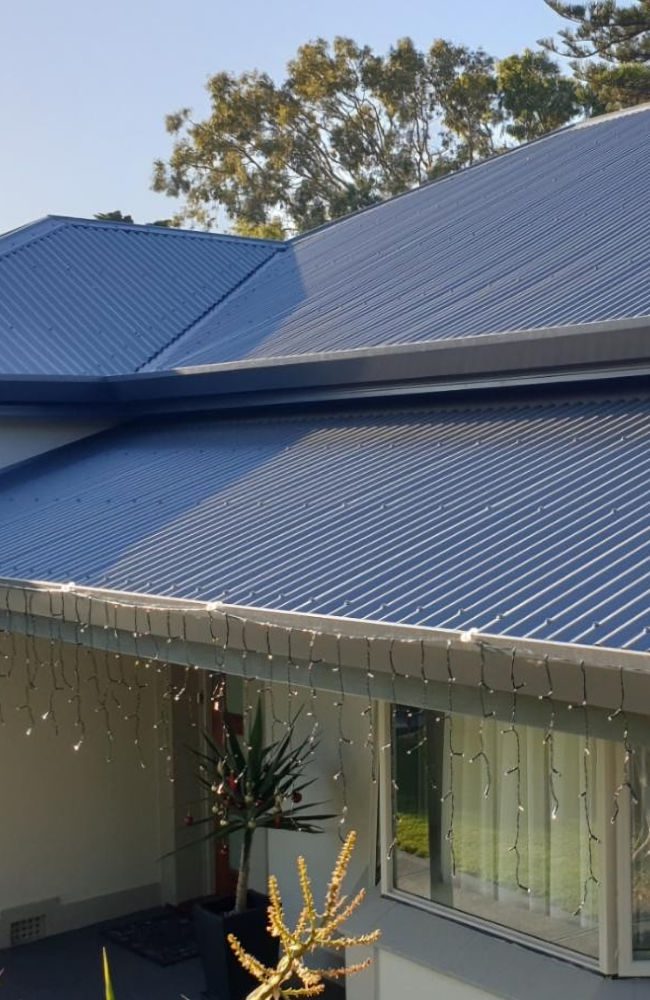 blue corrugated metal roof