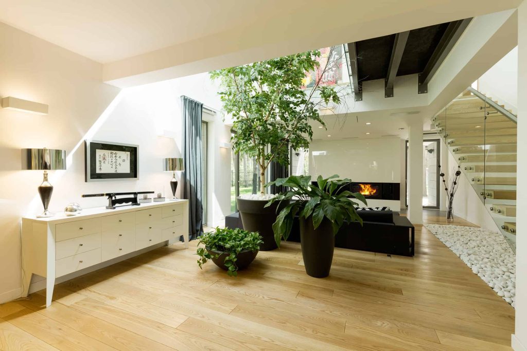 spacious-staircase-with-plants-and-skylight